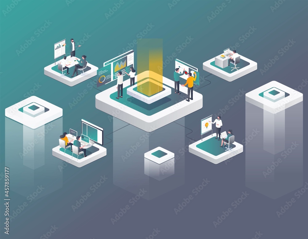 Fototapeta premium Head office controlling agent in isometric illustration