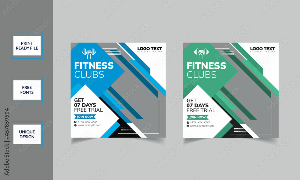 Fitness Gym Advertising For Social Media Post Template