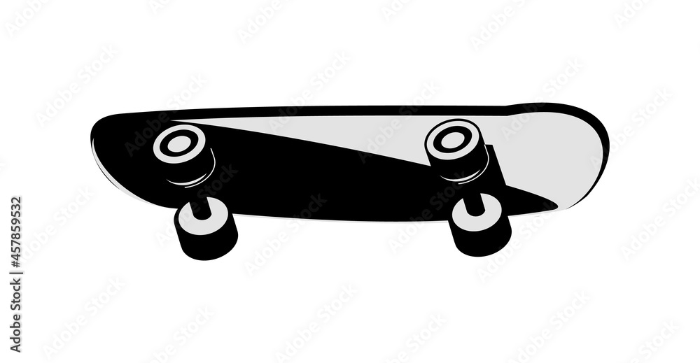 Skateboard. Sports equipment for athletes. Isolated on white background. Symbol, icon. Monochrome Illustration Vector