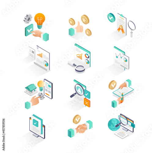 Isometric icon sets. business developer and seo analyst