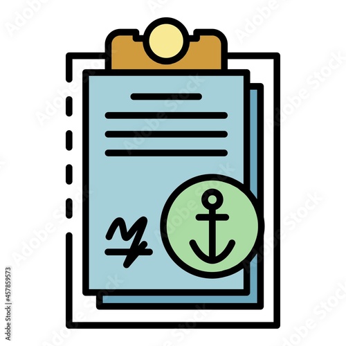 Marine port clipboard icon. Outline marine port clipboard vector icon color flat isolated