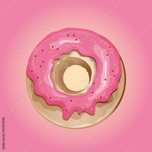 Pink donut with multi-colored sprinkles. Food. Sweets.