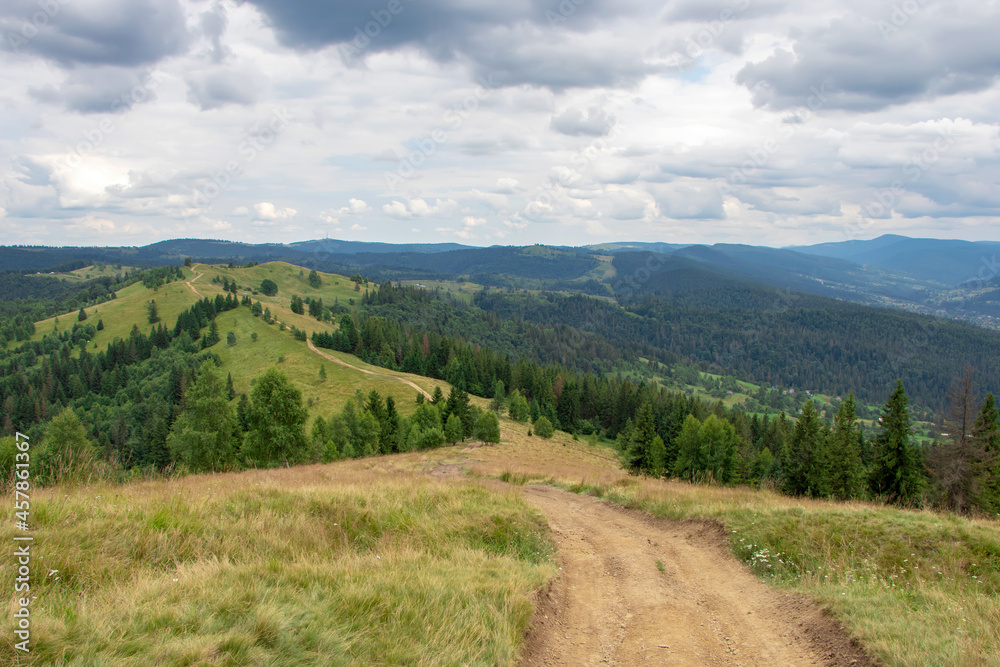 Mountain path to hill summer landscape