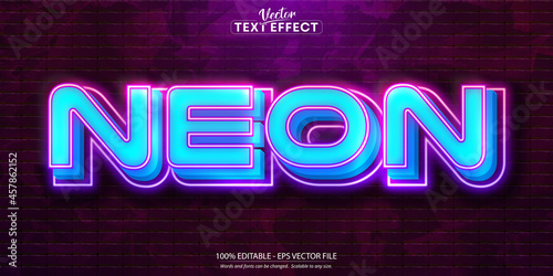 Neon text, neon style editable text effect on brick wall background