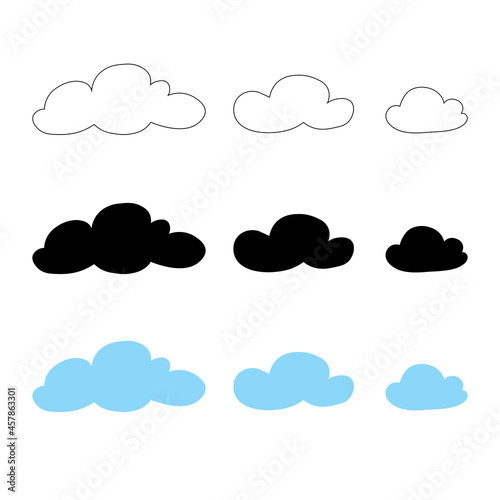 Cloud set. Outline black blue cloud art design stock vector illustration for web, for print, for icon