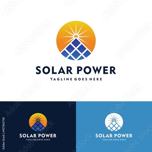 Sun solar energy, solar energy power logo vector icon illustration design