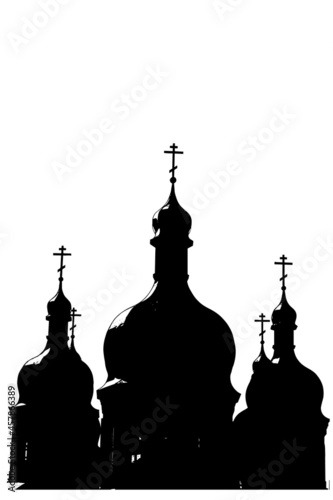 Orthodox Church vector illustration. Black silhouette of Christ Church on white background. Religion, faith, prayer.