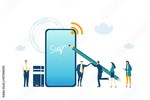 Business people using digital signature. App for sign documents online