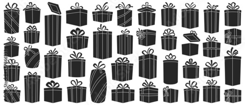 Christmas of gift box vector black set icon. Isolated black icon christmas and holiday box.Vector illustration xmas gift and surprise on white background .