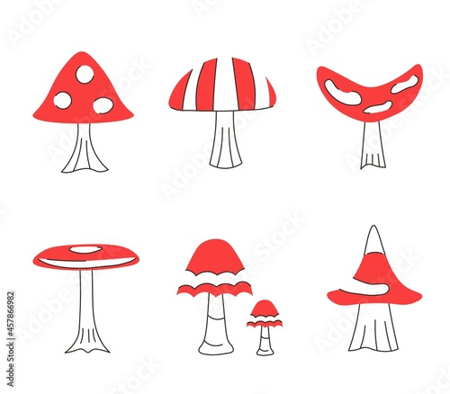 Set of mushrooms in trendy flat style