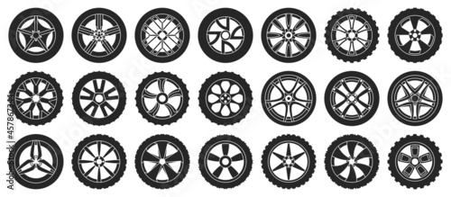 Car wheels isolated black set icon. Vector illustration vehicle tire on white background.black vector set icon car wheels .