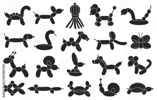 Animal balloon air vector black icon set . Collection vector illustration cute animal on white background. Isolated black illustration icon set of balloon air for web design.