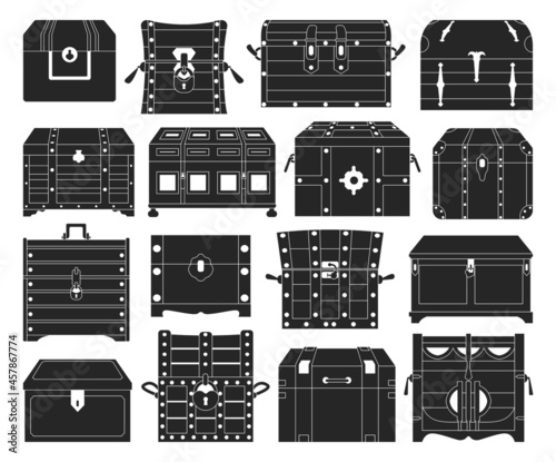 Chest box isolated black set icon. Vector black set icon coffer. Vector illustration chest box on white background.