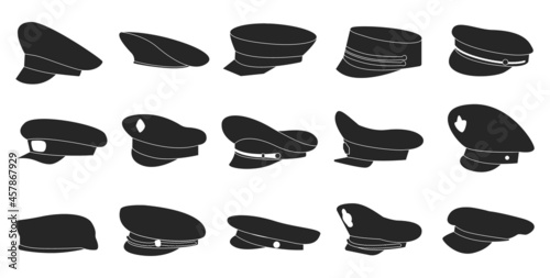 Military cap vector black set icon. Vector illustration headgear on white background. Isolated black set icon military cap .