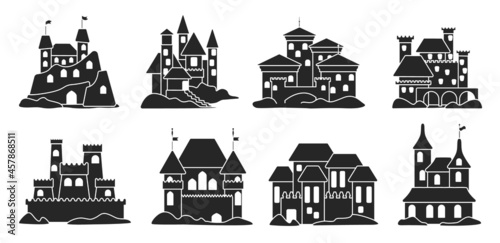 Sand castle vector black set icon. Vector illustration sandcastle on white background. Isolated black set icon fairy tower.