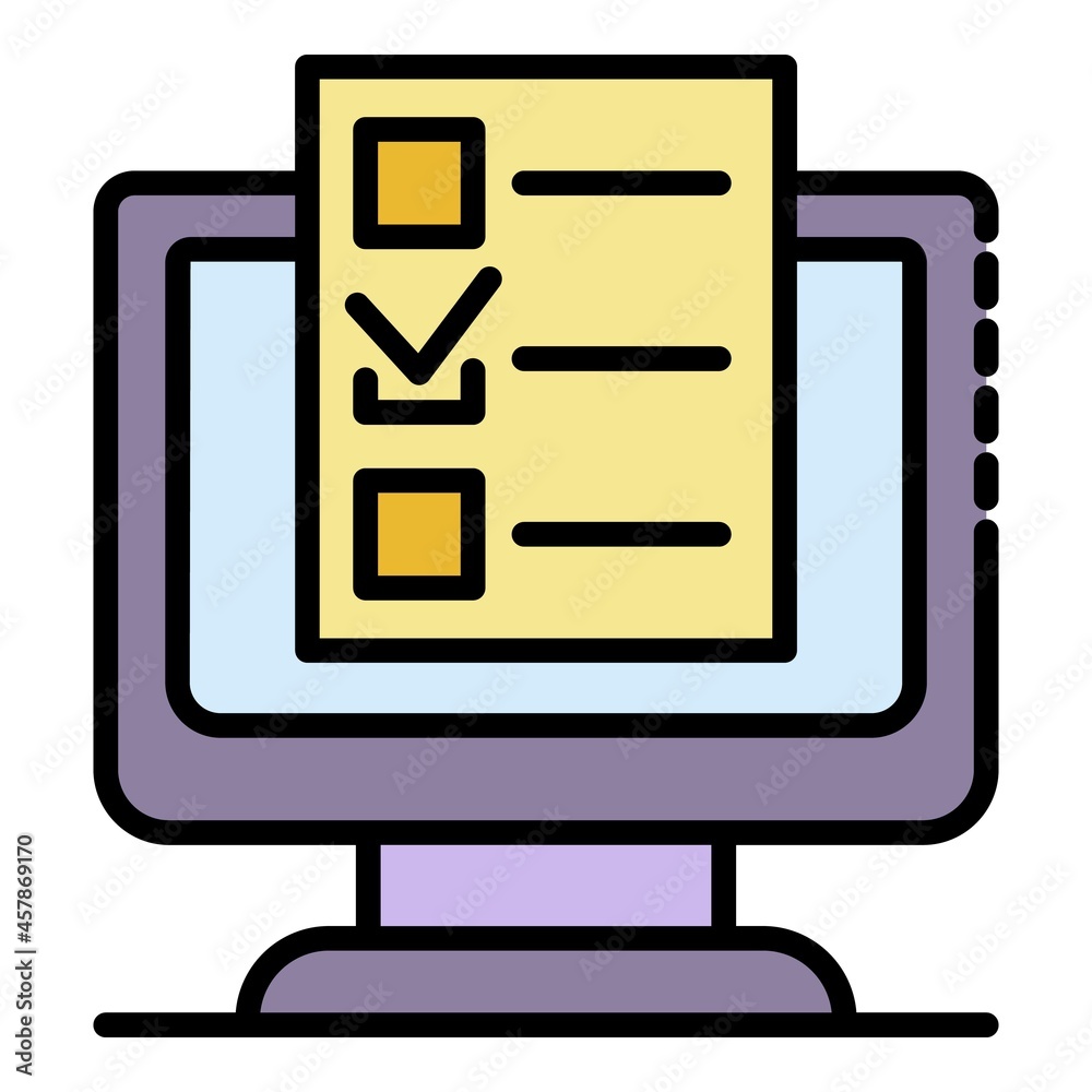 Computer online vote list icon. Outline computer online vote list vector icon color flat isolated Computer online vote list icon. Outline computer online vote list vector icon color flat isolated
