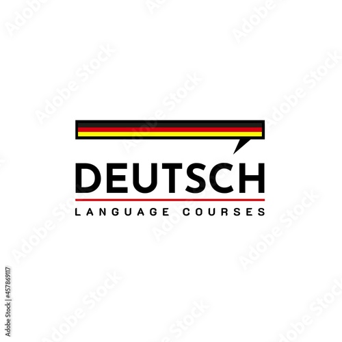 Learning Deutch German Language Class Logo. the language exchange program, forum, speech bubble, and international communication sign. With Germany Flag