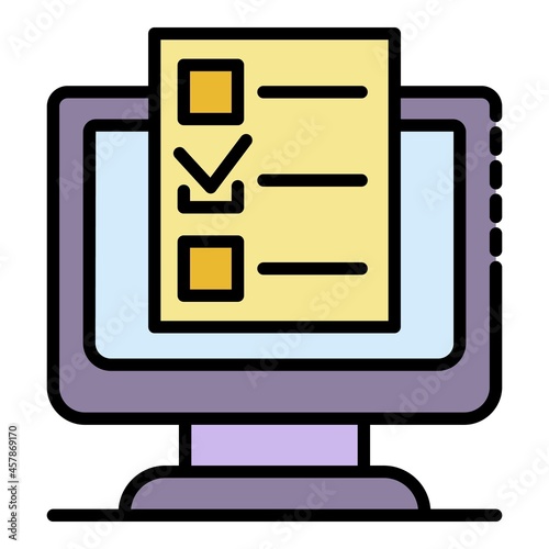 Computer online vote list icon. Outline computer online vote list vector icon color flat isolated