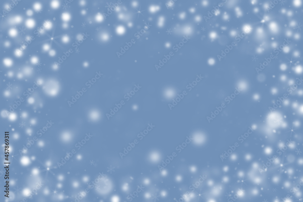 Winter background with the frame of snow and the snow flakes.