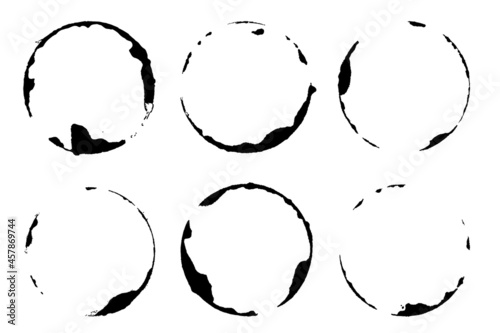 Set of black wine stains isolated on white background. Vector design elements.