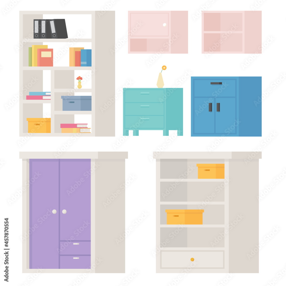 Fototapeta premium home drawers Pastel wood wardrobe set flat style