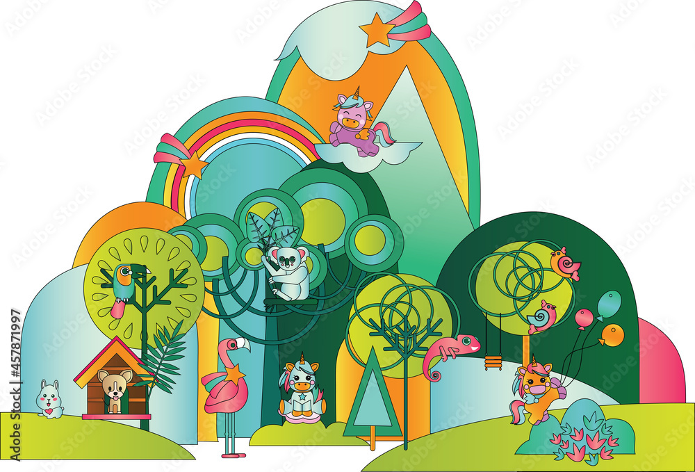 Naklejka premium Cute Pets Playground Park Animal Kindergarten