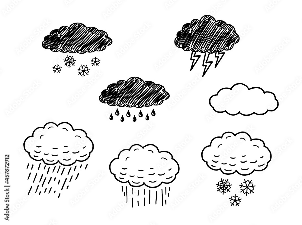 Sketch represents the precipitation in nature in the form of rain, hail ...
