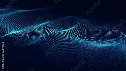 Abstract technology wave. Flow of particles. Big data transfer visualization. 3d rendering.