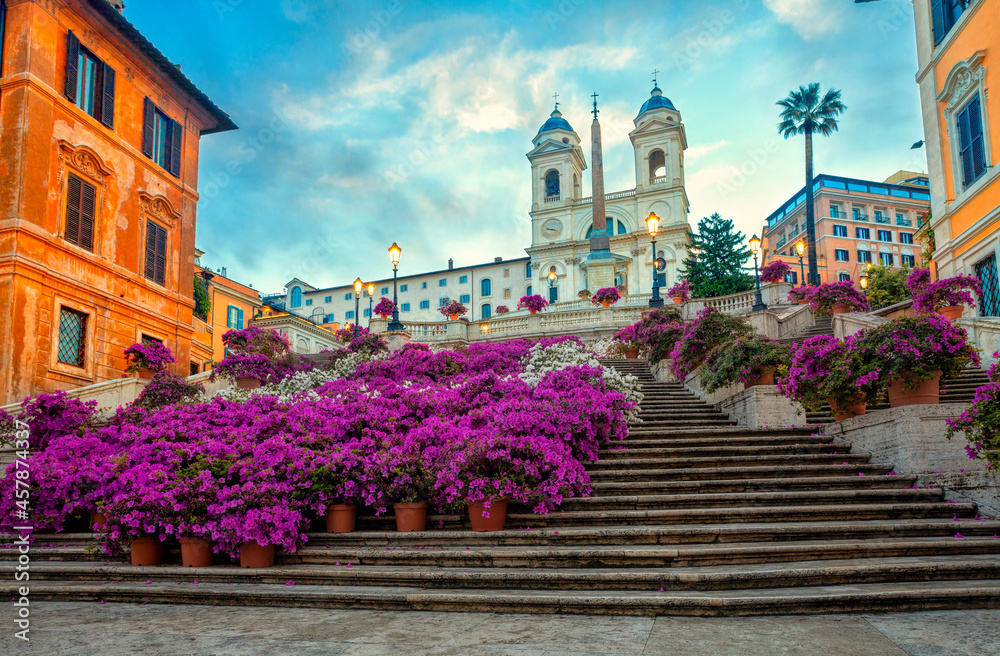 Piazza de Spagna in Rome, italy. Spanish steps in the morning. Rome architecture and landmark.