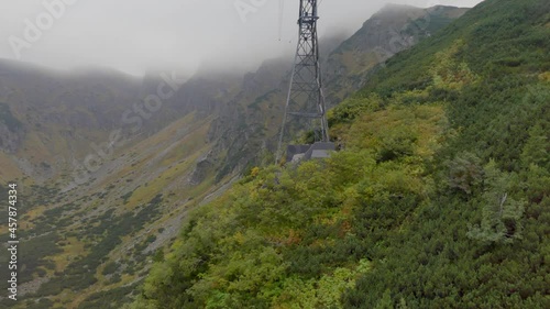 Cable car ride from the top of Kasprowy Wierch in the Tatra mountains in Zakopane, Poland