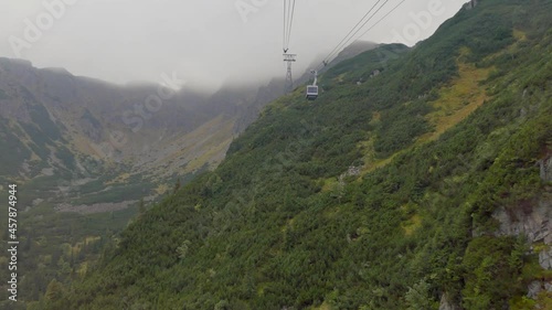 Cable car ride from the top of Kasprowy Wierch in the Tatra mountains in Zakopane, Poland