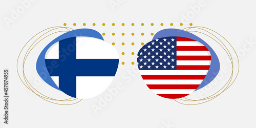 USA and Finland flags. Finnish and American national symbols with abstract background and geometric shapes. Vector illustration.
