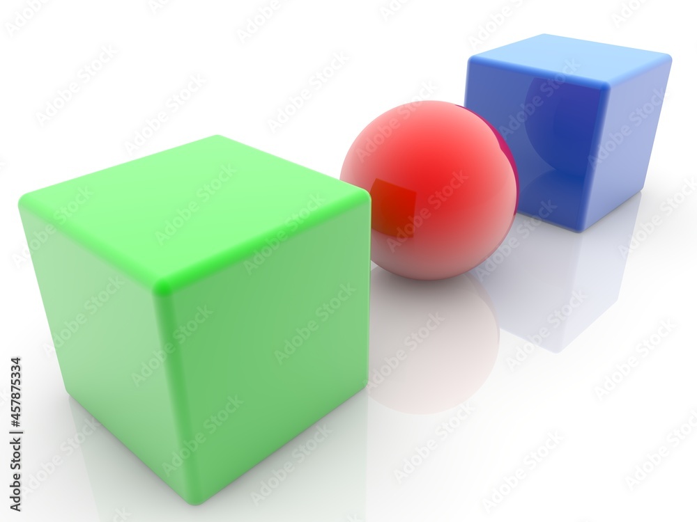 Red ball between two toy blocks Red ball between two toy blocks