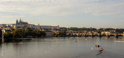 Charles Bridge and the Castle of Prague at the sunset