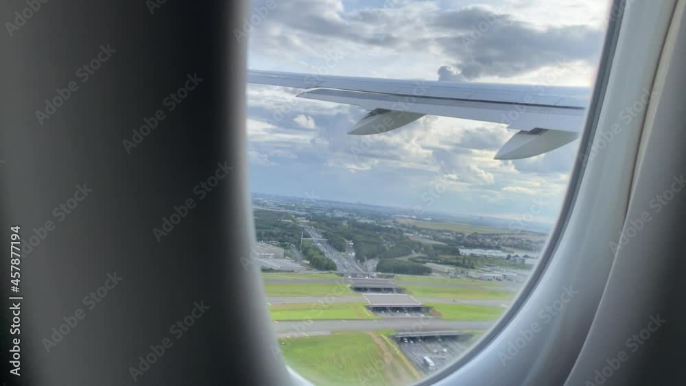 View from airplane window. Taking off in Paris View from airplane window. Taking off in Paris