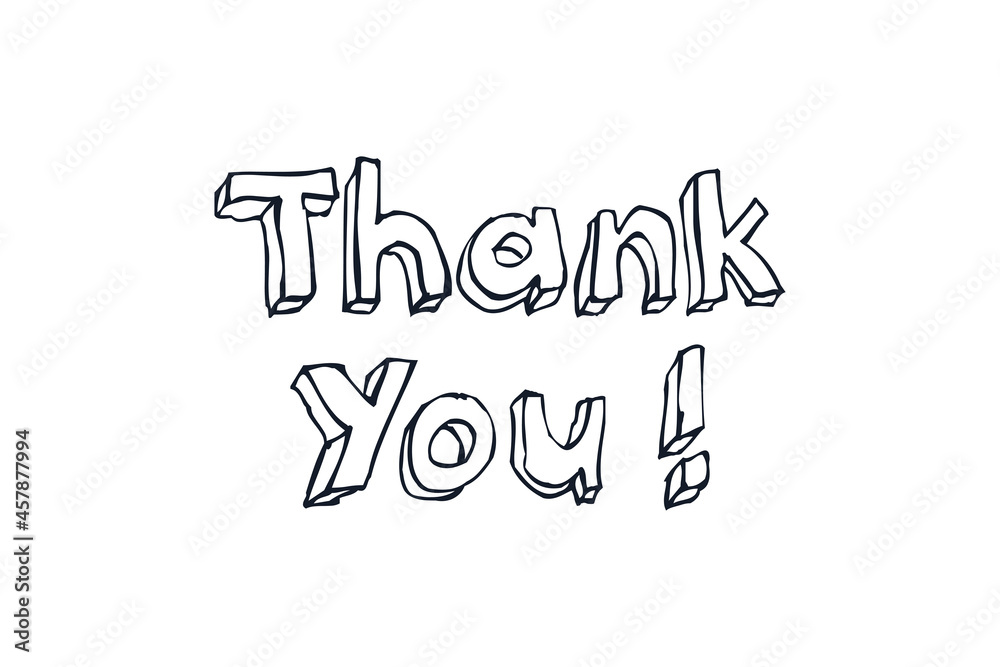 Thank You Text Hand Drawn Black White Lettering Outline Style with Line Shadow isolated on White Background. Simple Greeting Card Vector Illustration. Flat Vector Design Template Element. Thank You Text Hand Drawn Black White Lettering Outline Style with Line Shadow isolated on White Background. Simple Greeting Card Vector Illustration. Flat Vector Design Template Element.