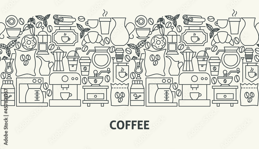 Coffee Banner Concept. Vector Illustration of Outline Design.