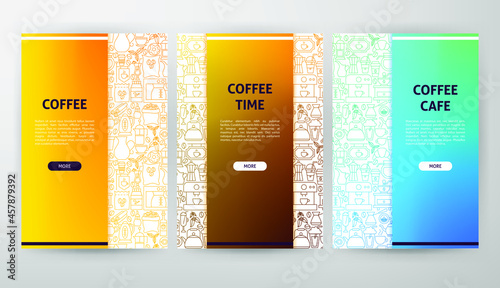 Coffee Web Design. Vector Illustration of Outline Posters.