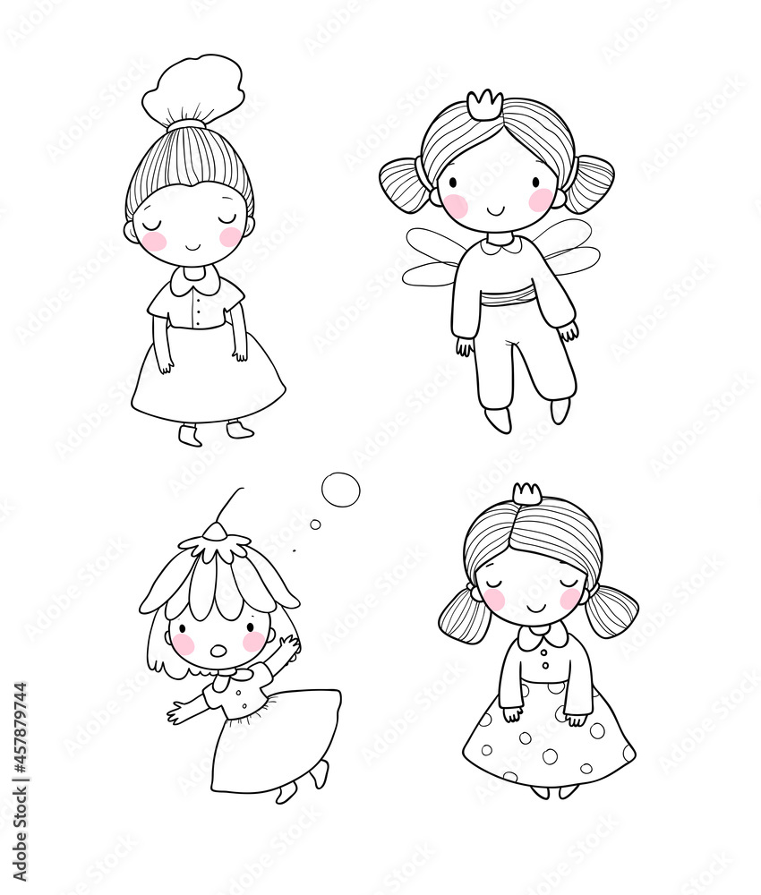 Cute cartoon fairies and princesses. Fairy elves. Children s illustrations. Vector Cute cartoon fairies and princesses. Fairy elves. Children s illustrations. Vector