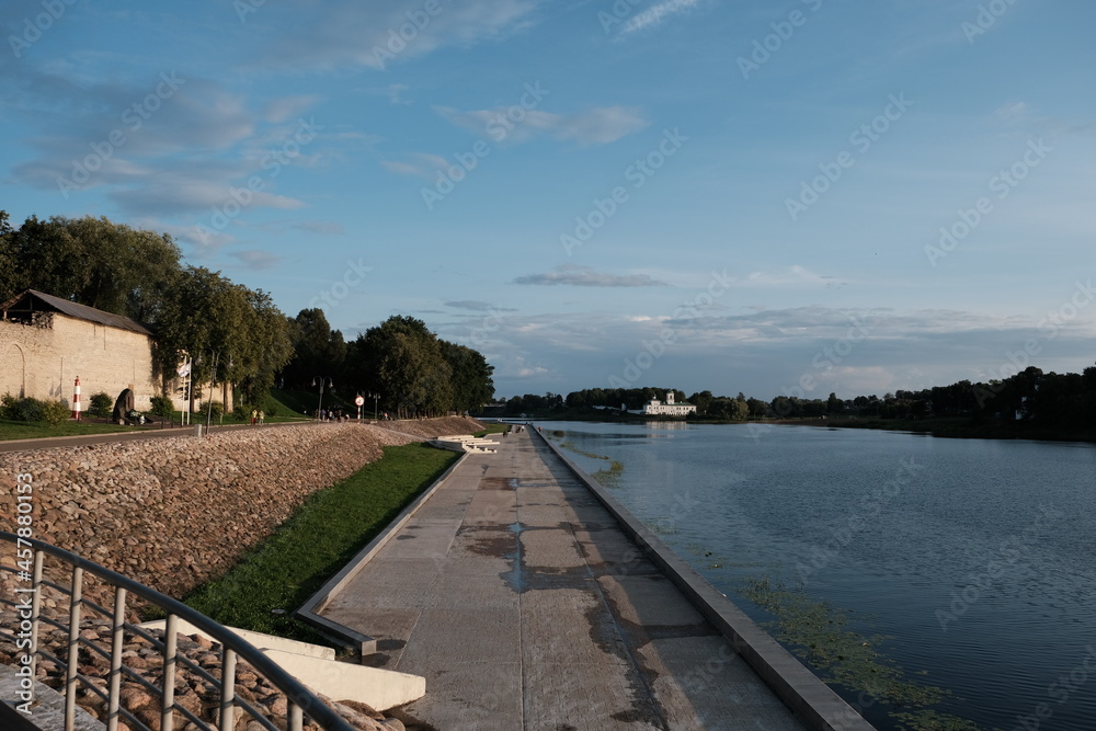 Russia, Pskov, Velikaya River, summer evening Russia, Pskov, Velikaya River, summer evening