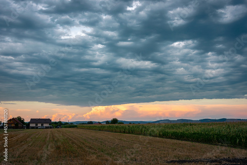 Dramatic looking sky as the first clouds accompanying a severe thunderstorm pass over the observer