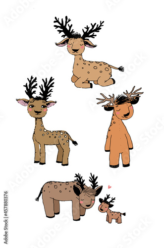 Cute cartoon deer. Hand drawing isolated objects