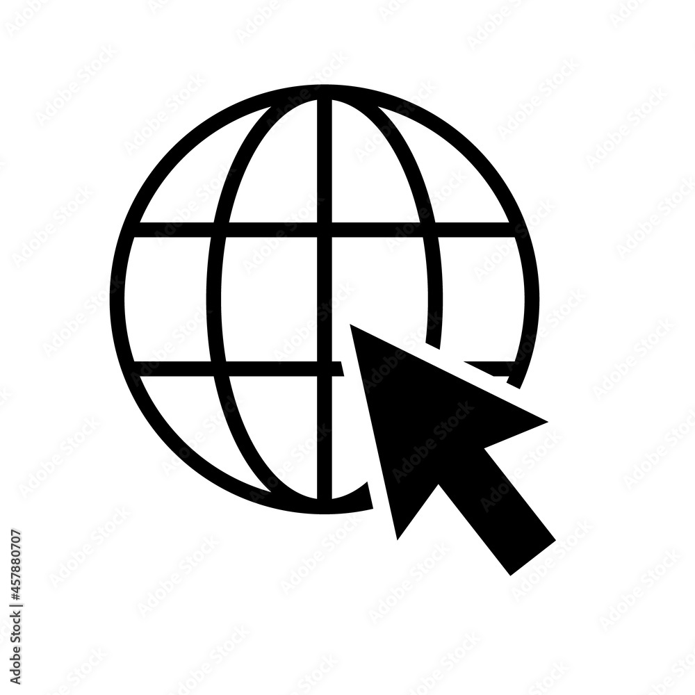 WWW world wide web site symbol, Internet map icon, website address globe, flat outline sign