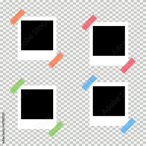Set of old photo empty frame isolated on transparent background. Collection of blank instant frame vector illustration