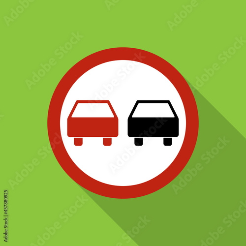 No overtaking warning road, prohibition transportation icon, car forbidden information vector illustration