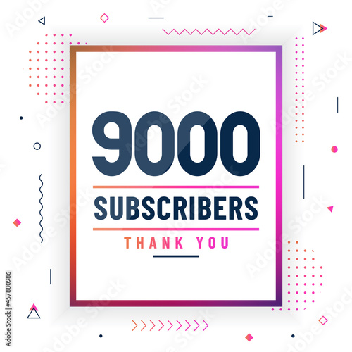 Thank you 9000 subscribers, 9K subscribers celebration modern colorful design.