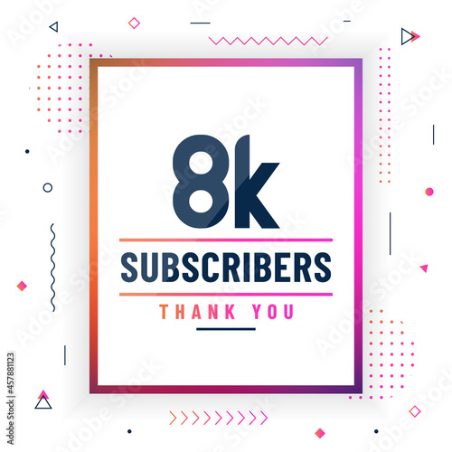 Thank you 8K subscribers, 8000 subscribers celebration modern colorful design.