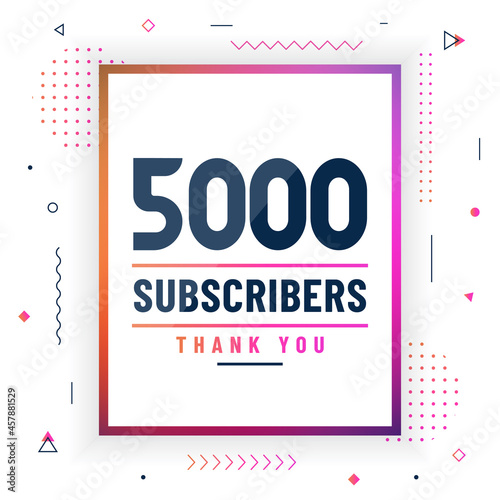 Thank you 5000 subscribers, 5K subscribers celebration modern colorful design.