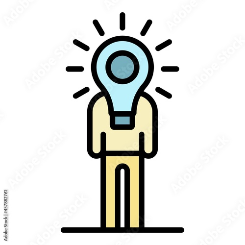 Man idea bulb icon. Outline man idea bulb vector icon color flat isolated