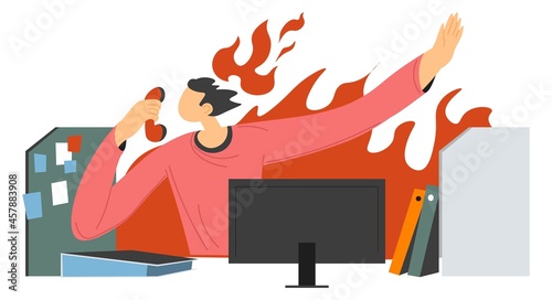 Annoyed and angry boss yelling at phone in office